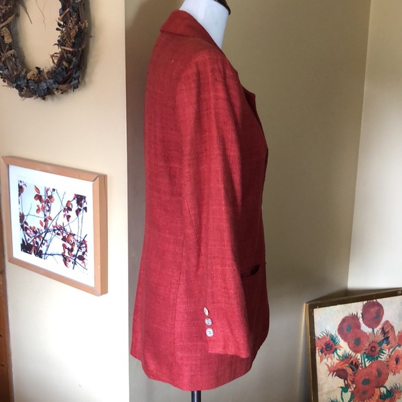 Vtg 90s Y2K ANN TAYLOR Size 6 Longline Blazer 100% Nubby Silk Pumpkin Spice FALL - Picture 5 of 16
